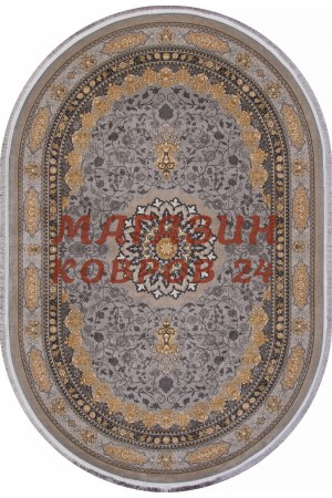 Иранский ковер Kashan 752142 Серый овал